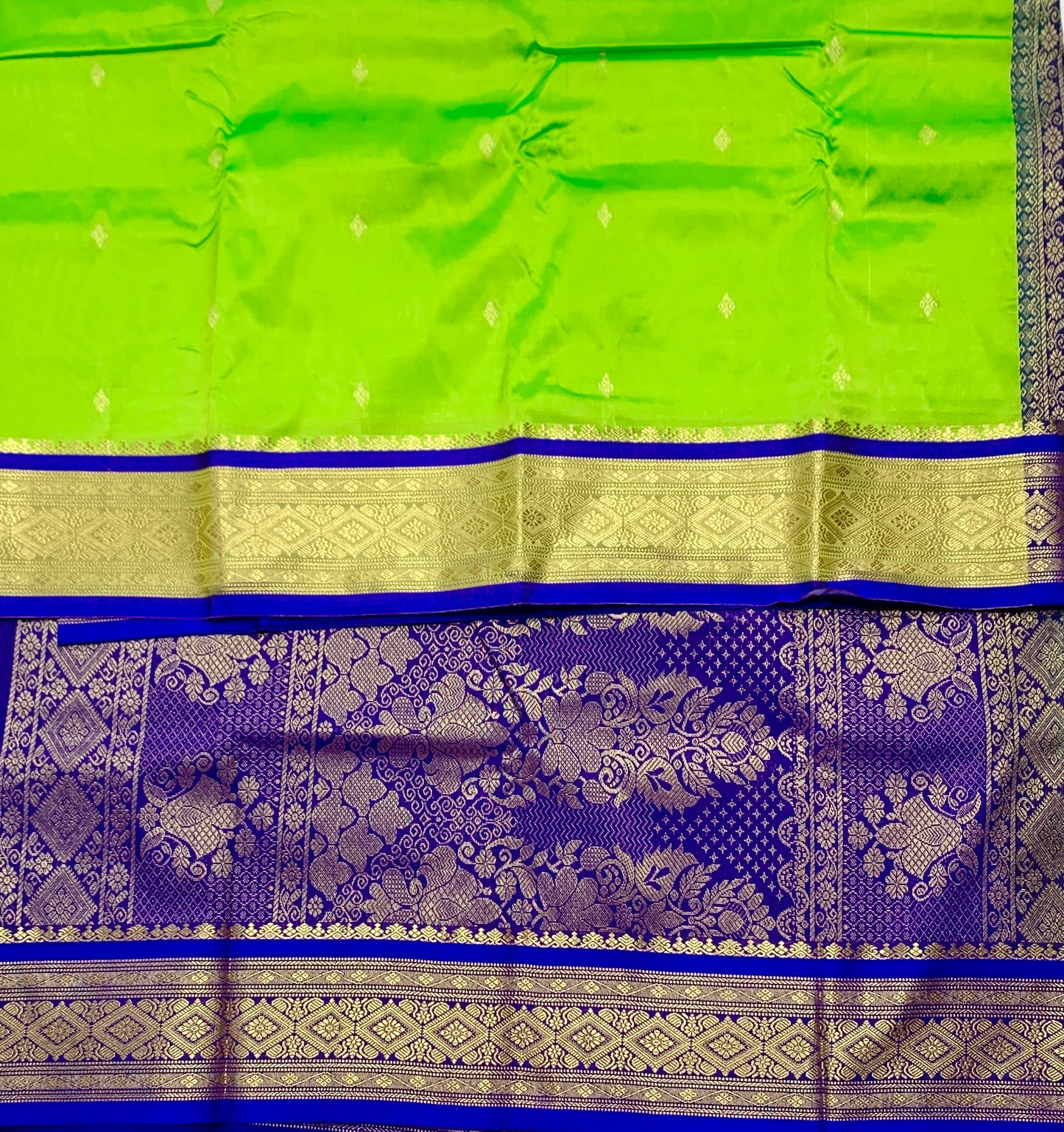 Apple Green Shade Saree with Golden and Blue Border