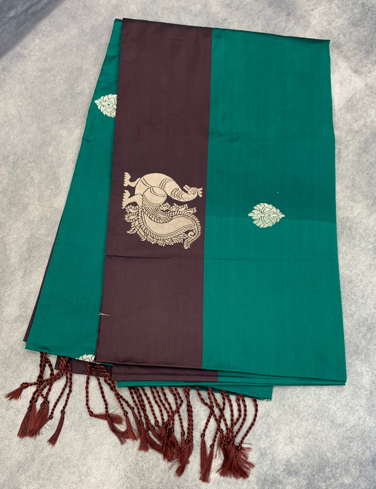 Art Silk Saree Peacock Green Colour with Brown Colour Border