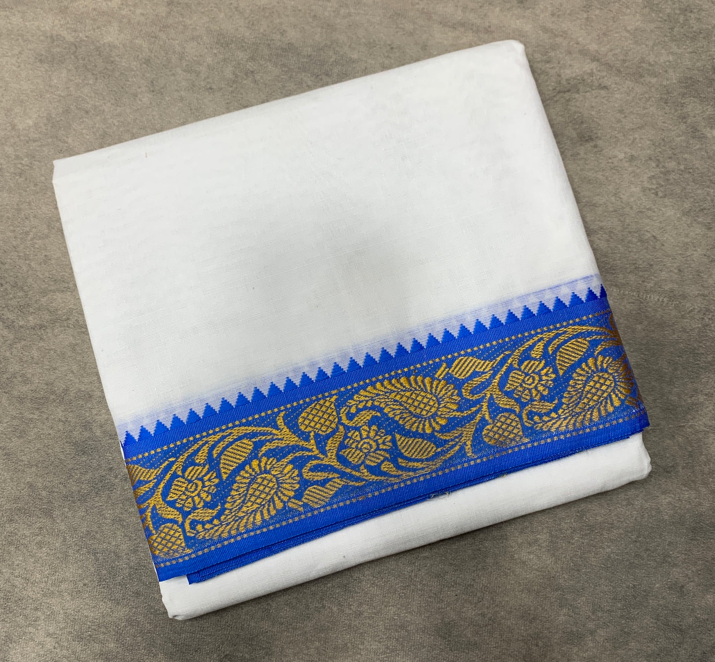 9X6 Cotton Dhoti White Colour with Blue and Light Green Border with Angavastram