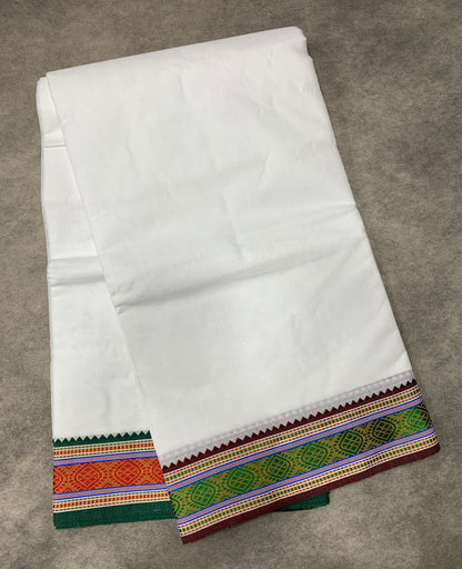 9X5 Cotton Dhoti White Colour with Red and Green Border with Angavastarm