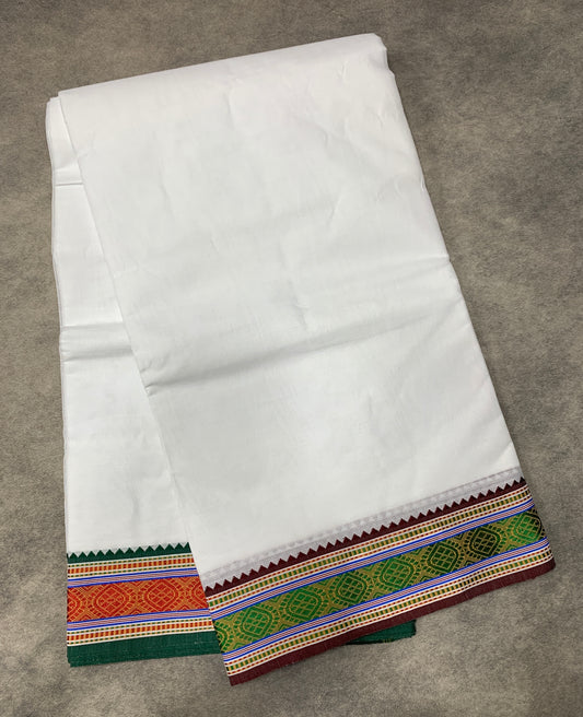 9X5 Cotton Dhoti White Colour with Red and Green Border with Angavastarm