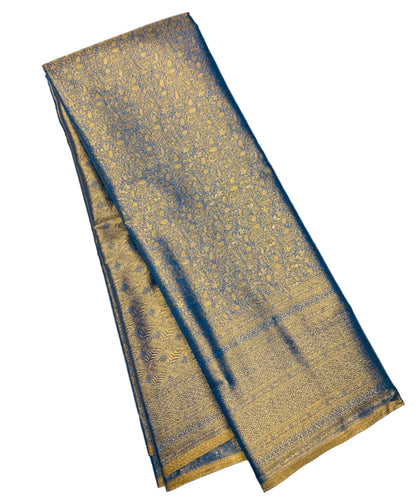 Sky Blue and Golden Colour Soft Kanchi Tissue Pattu Saree with Self Border