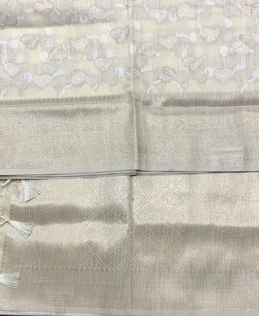 Banaras Katan Saree Off White Colour with Katan Work Border