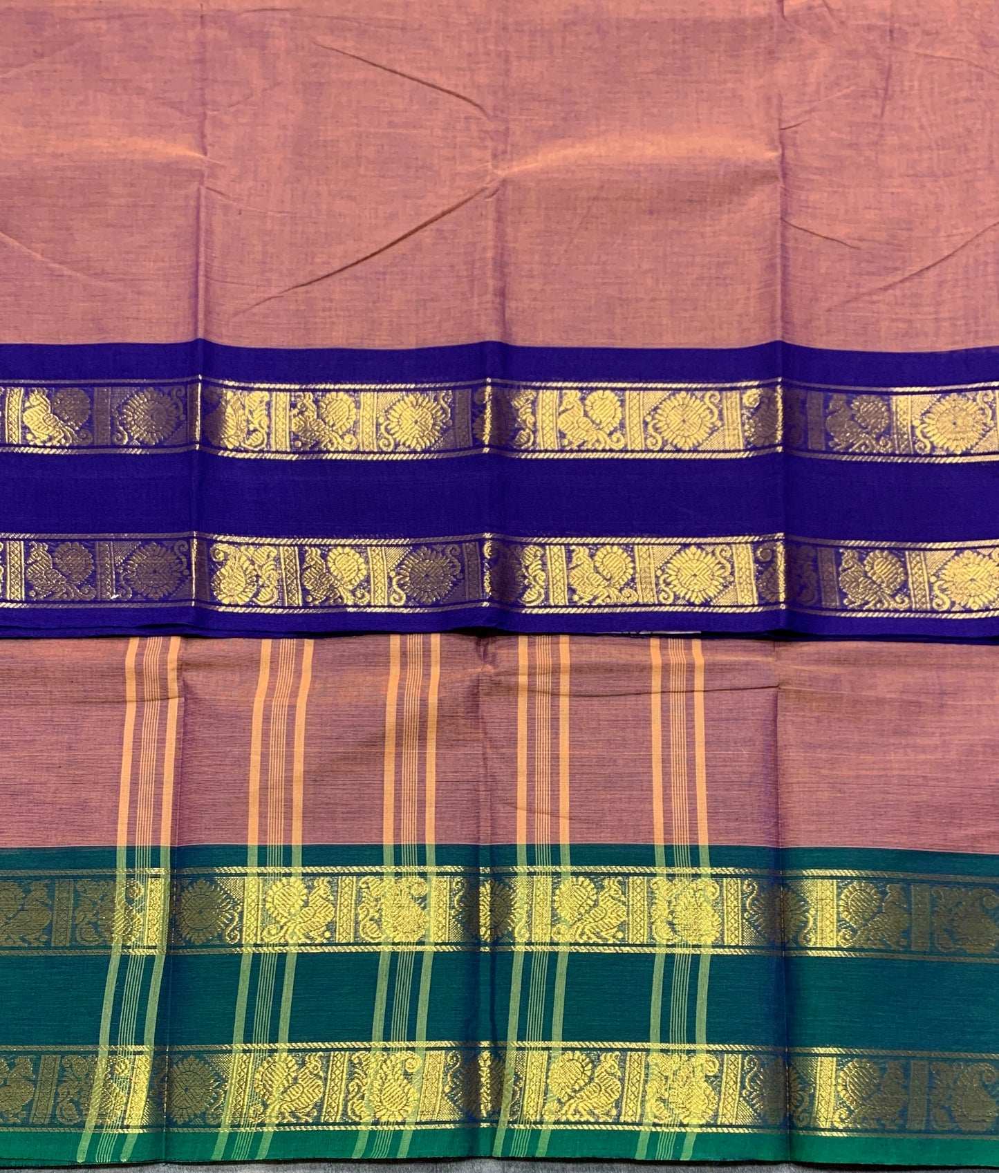 Chettinad Cotton Saree Dual Colour with Rettai Pettu Border