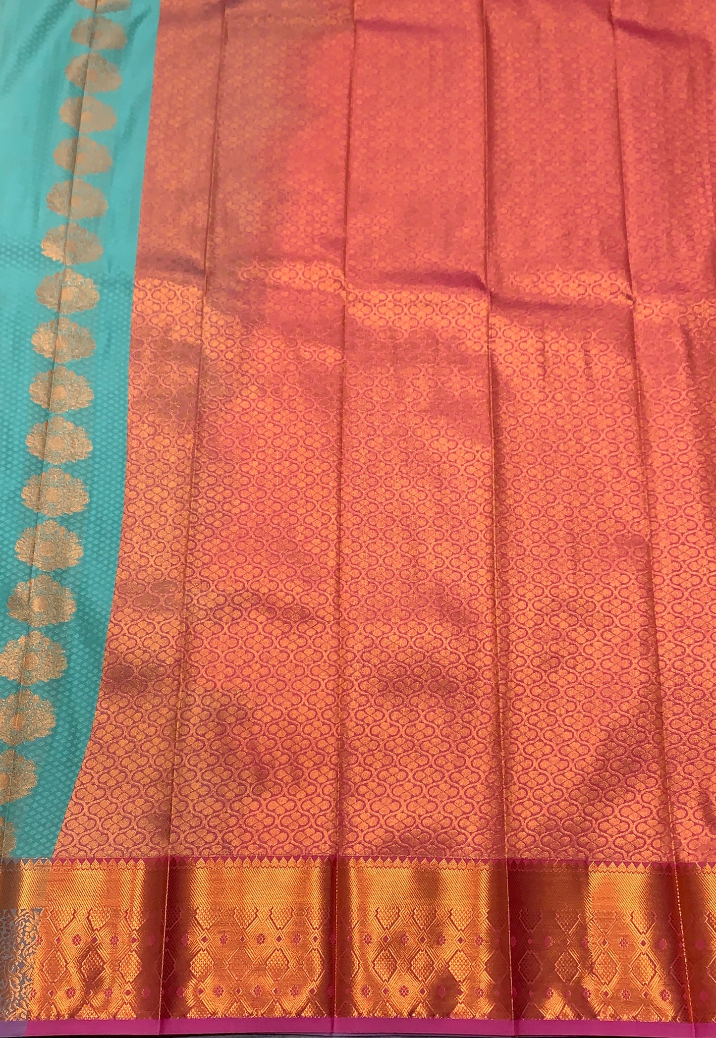 Vegan Silk Saree Sapphire Colour Saree with Copper Border