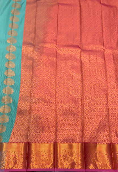 Vegan Silk Saree Sapphire Colour Saree with Copper Border