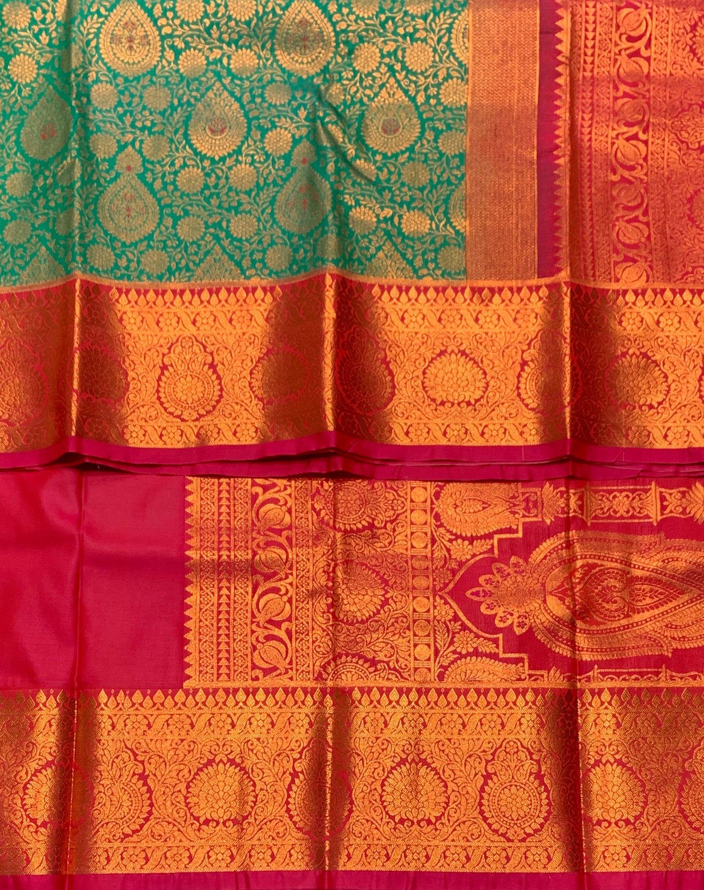 Vegan Silk Saree Green Colour with Pink Border