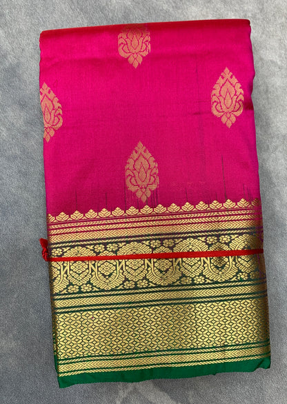 Pure Kanchipuram Silk Pink Colour with Light Green Border