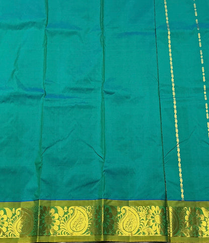 Green Shade Semi Silk Kids Pattu Pavadai with Contrast border for Age 2 to 5 Years