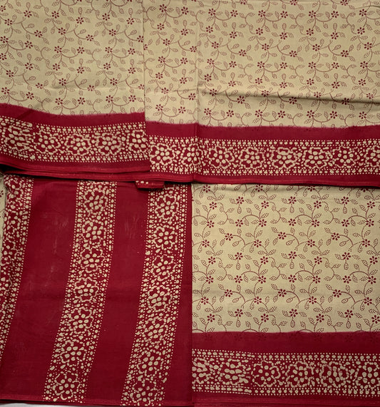 Chettinad Sungudi Cotton Light Tussar Colour with Red Border