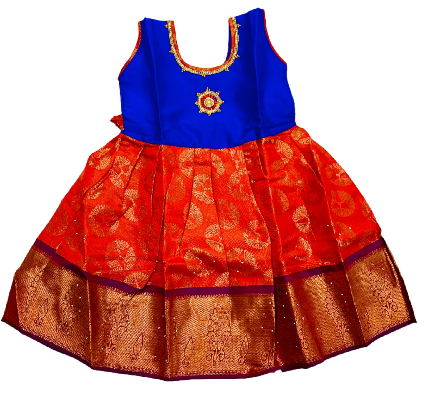 One Piece Ethnic Lehanga- Blue& Maroon -1 Year Baby