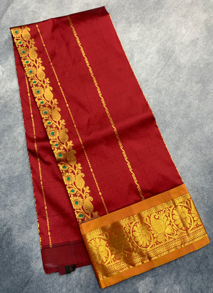 Maroon shade Semi Silk Kids Pattu Pavadai with Contrast border for age above 10 years