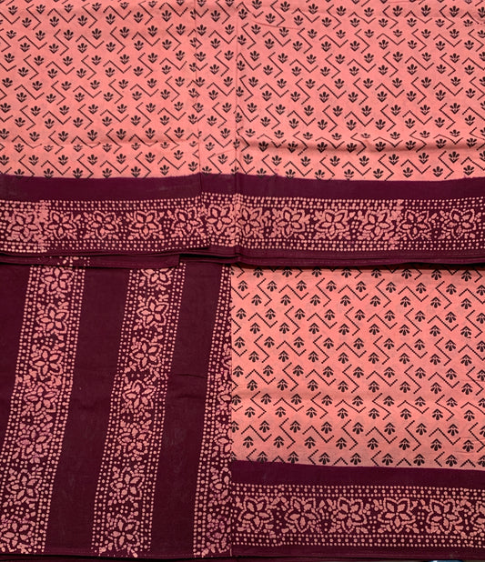 Chettinad Sungudi Cotton Peach Colour Brown Border