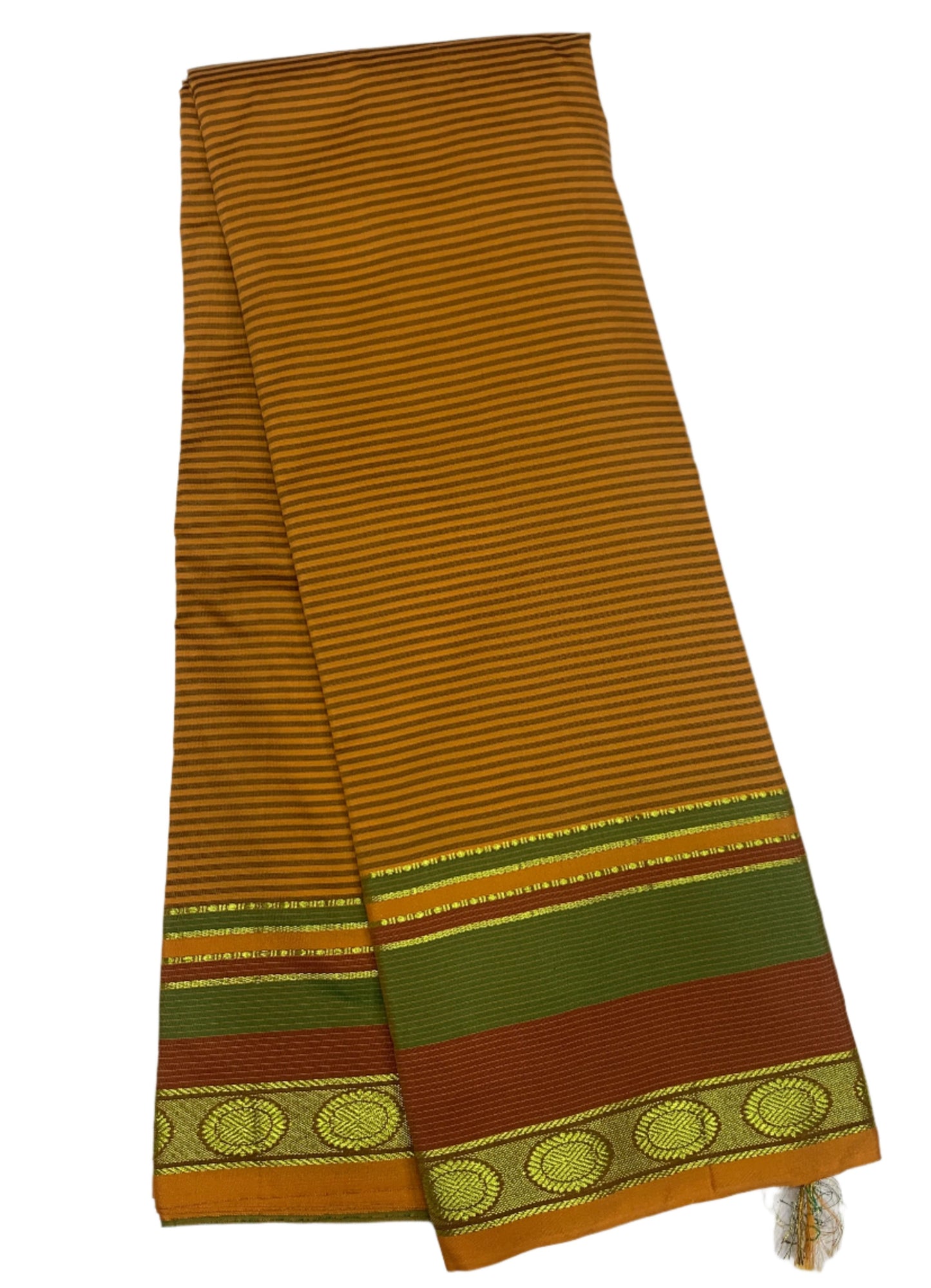 Arani Silk Saree Mustard Colour with Olive Green and Brown Border