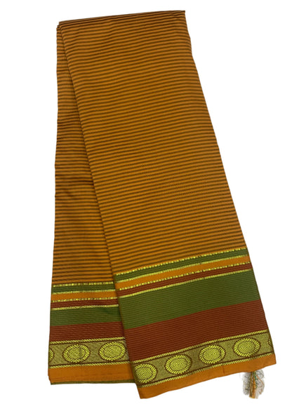 Arani Silk Saree Mustard Colour with Olive Green and Brown Border