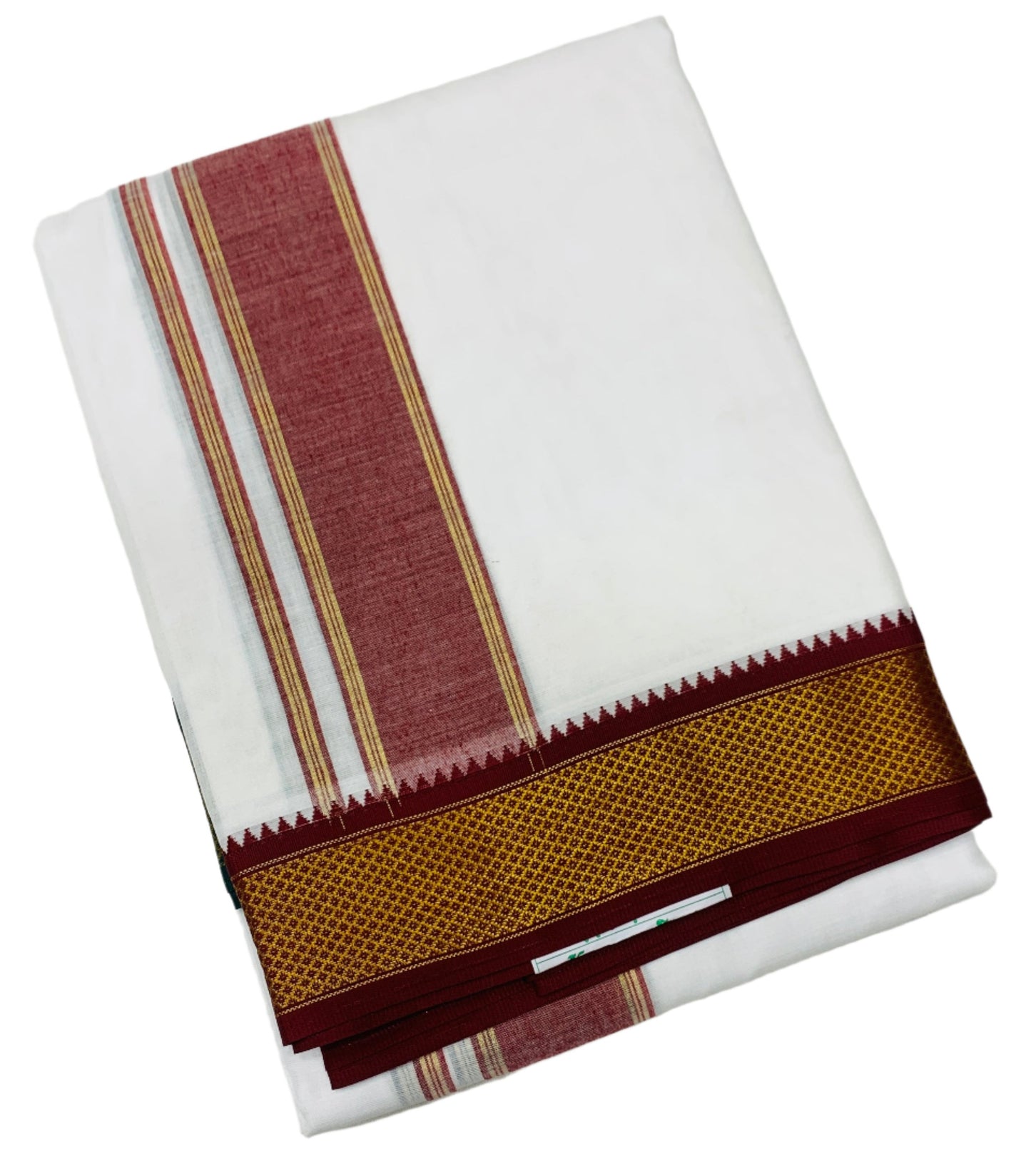 9X5 Cotton Dhoti White Colour with Maroon and Green Border