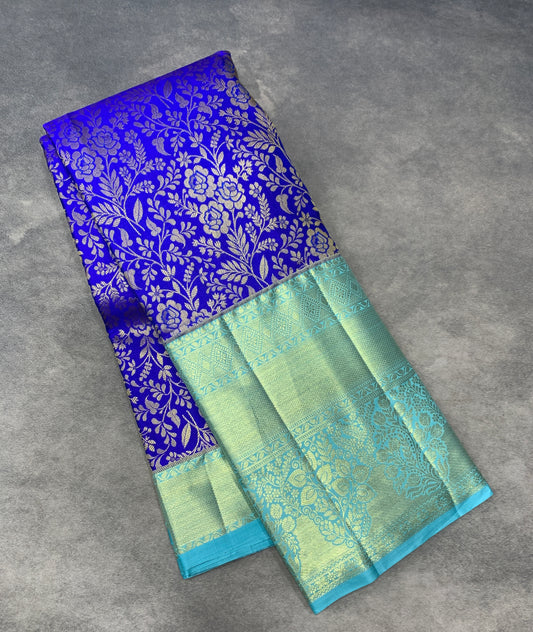 Blue Colour Soft Kanchi Tissue Pattu Saree with Large Sapphire Border
