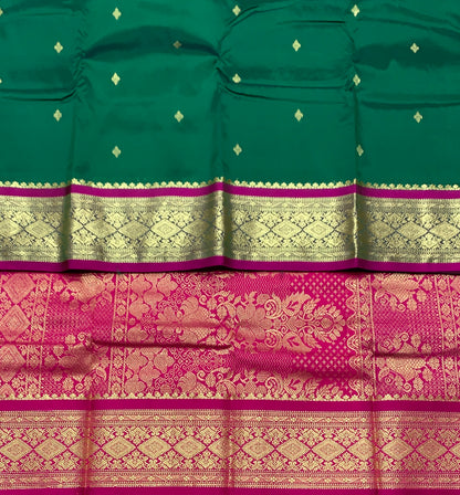 Green Colour Saree with Golden and Pink Border