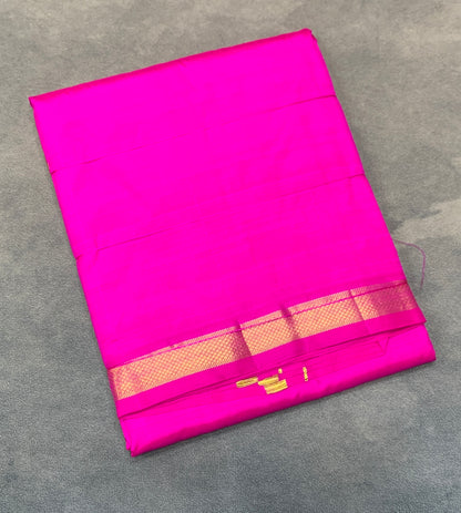 9X5 Pure Silk Dhoti Pink Colour with Small Golden Zari Border
