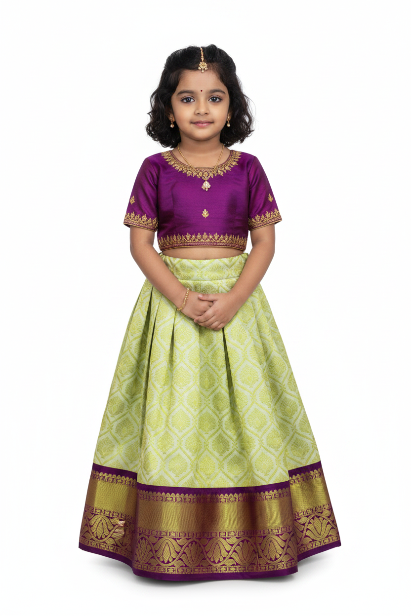 Ivory Shade Vegan Silk Kids Pattu Pavadai with Contrast Border for age 2 to 5