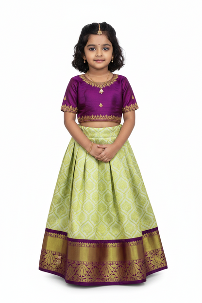 Ivory Shade Vegan Silk Kids Pattu Pavadai with Contrast Border for age 2 to 5