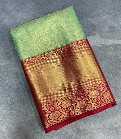 Fancy Tissue Saree Sapphire Colour with Red Colour Floral Design Border