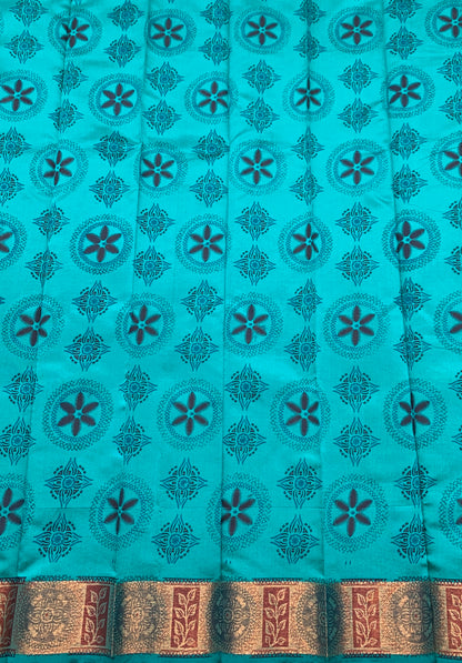 Fancy Cotton Saree Rama Green Colour with Copper Border