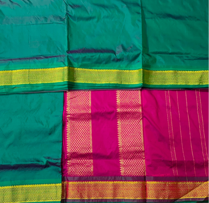 9 Yards Vegan Silk Saree Rama Green Colour