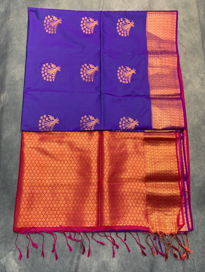 Soft Vegan Silk Saree Purple Colour with Pink and Copper Border