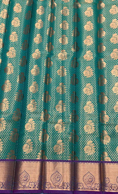 Vegan Silk Saree Light Green Colour with Pink and Copper Border