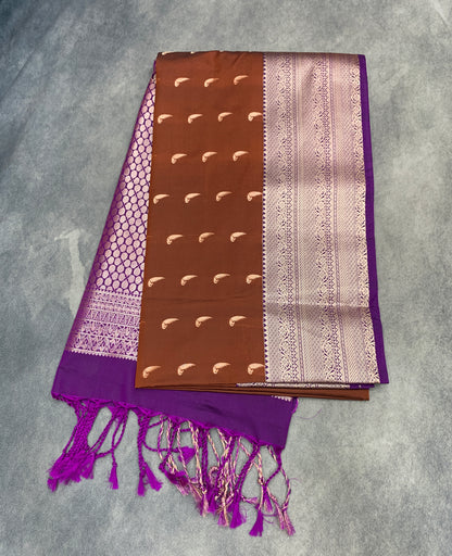 Art Silk Saree Brown Colour with Purple Colour Border