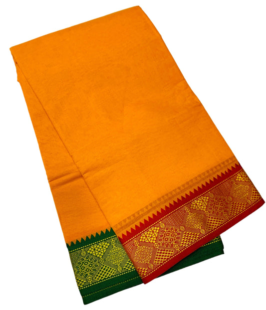 9X5 Cotton Dhoti Mango Yellow Colour with Red and Green Border