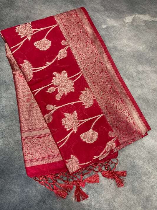 Soft Silk Casual Saree Tomato Pink Colour with Sliver Colour Borde
