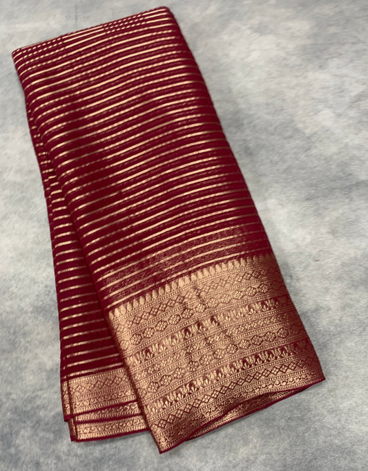 Georgette Saree Maroon Colour with Sliver Floral Design Border
