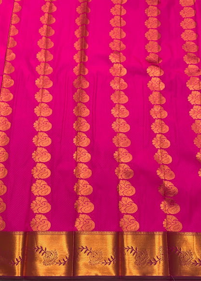 Vegan Silk Saree Rani Pink Colour Saree with Copper Border