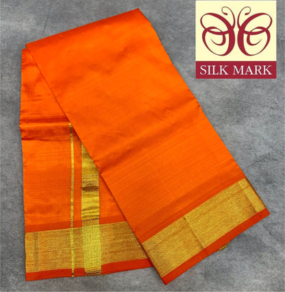 4 Mulam Silk Pooja Towel Orange Colour with Zari Border