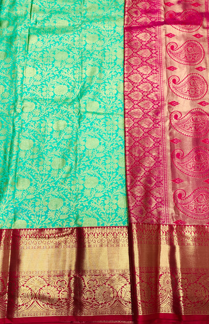 Light Green Colour Semi Silk Saree with Big Red Border