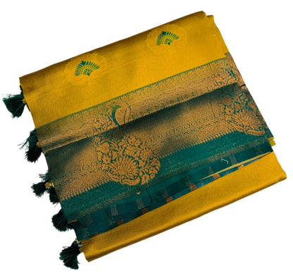 Art Silk Saree Golden Yellow Colour with Green Border