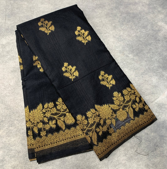 Kora Silk Saree Block Colour with Flower Design Border