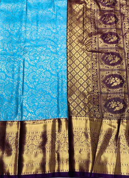 Sky Blue Colour Semi Silk Saree with Big Brown Border