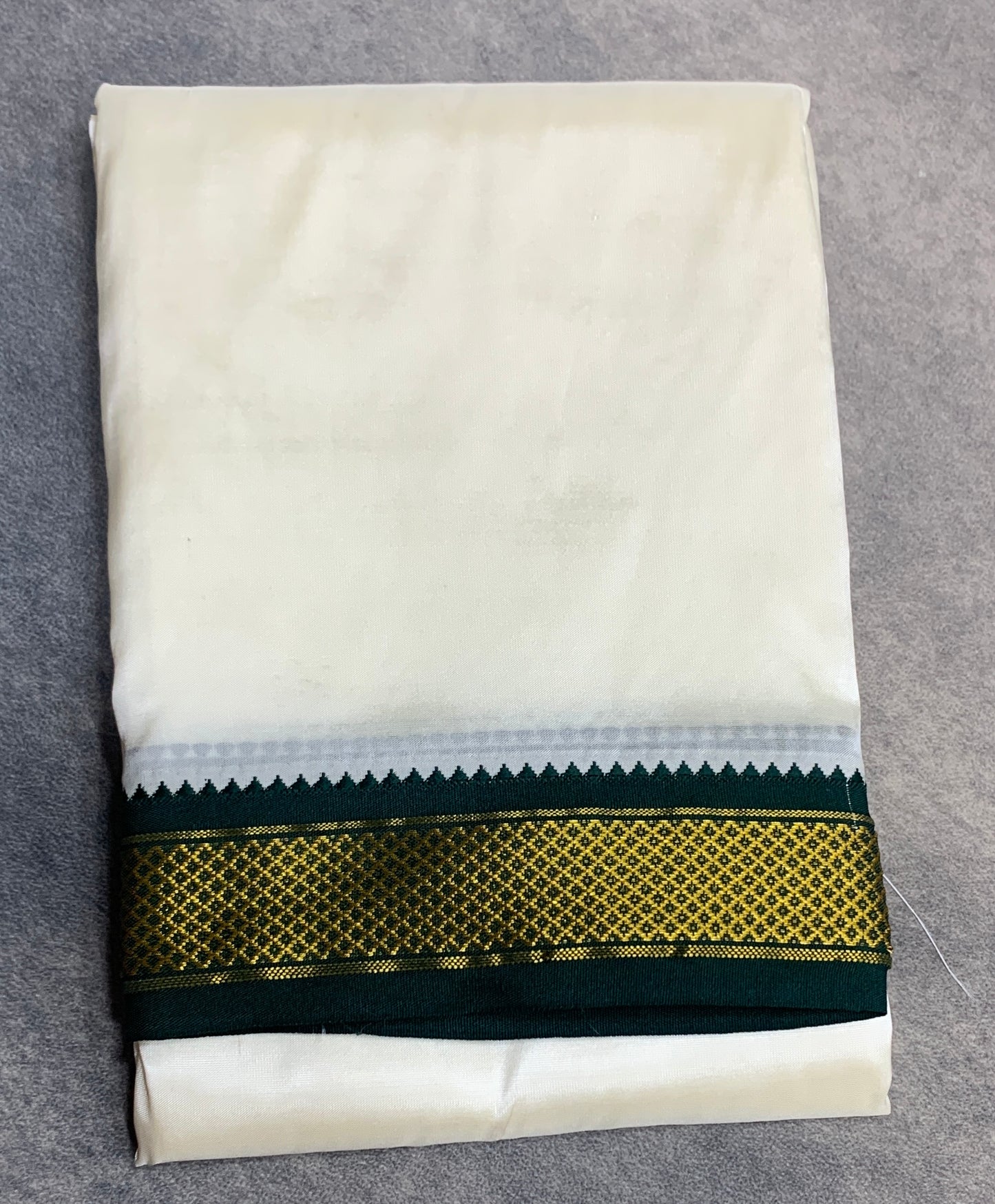 Art Silk Dhoti 8 Mulam Cream with Small Ganga Jamuna (Green/ Maroon )Border