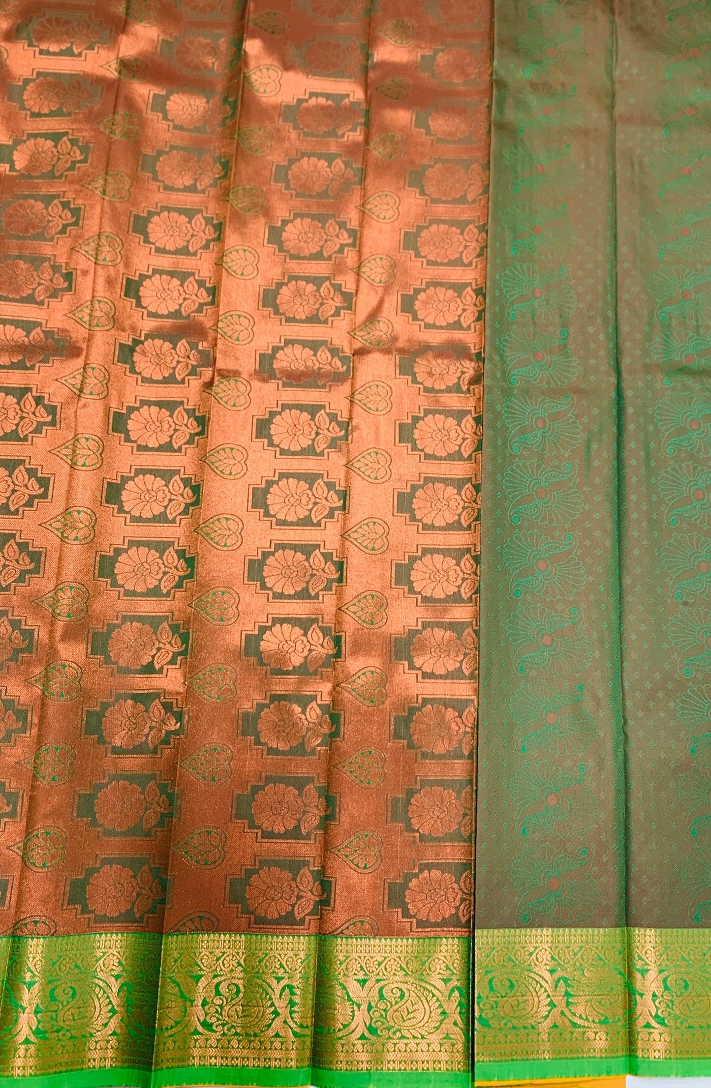 Vegan Silk Saree Orange Colour with Copper Border