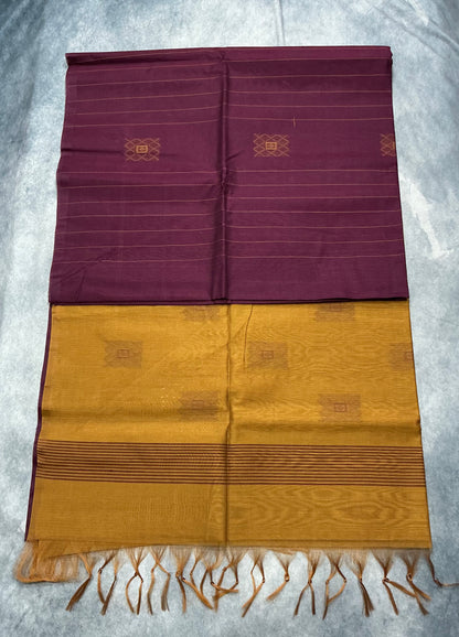 Brown Shade Silk Cotton Saree with Border Less Saree