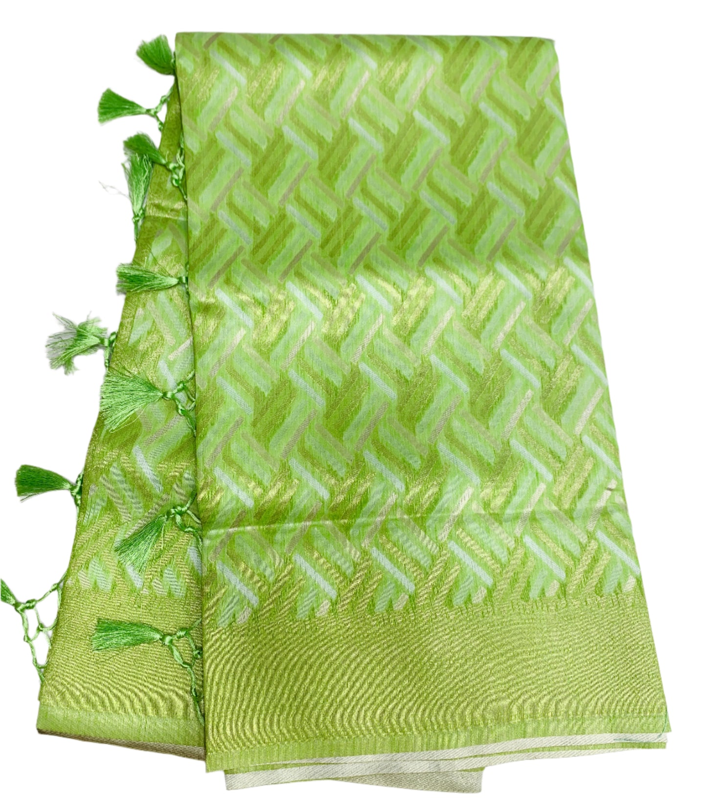 Banaras Katan Saree Apple Green Colour with Katan Work Border