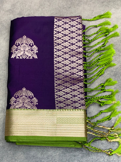 Art Silk Saree Dark Magenta Colour with Olive Green Colour Border