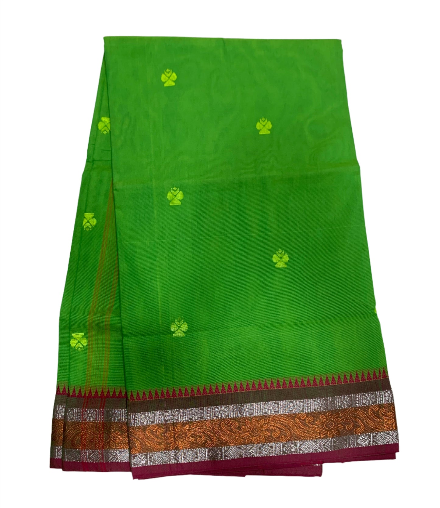 Chettinad Cotton Saree Light Green with Floral Design Border