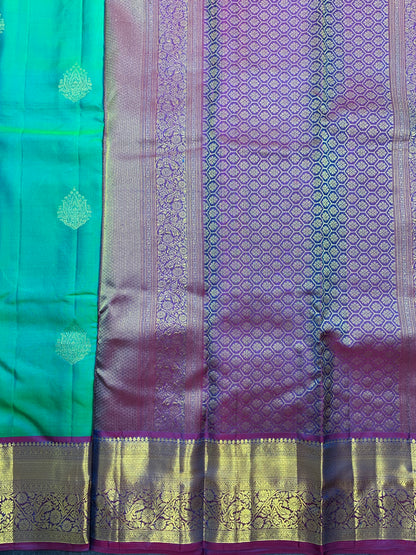Pure Kanchipuram Silk Saree Light Green Colour with Purple Border
