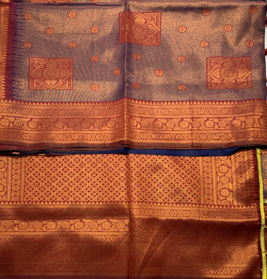 Art Silk Navy Blue Colour Saree with Maroon Border