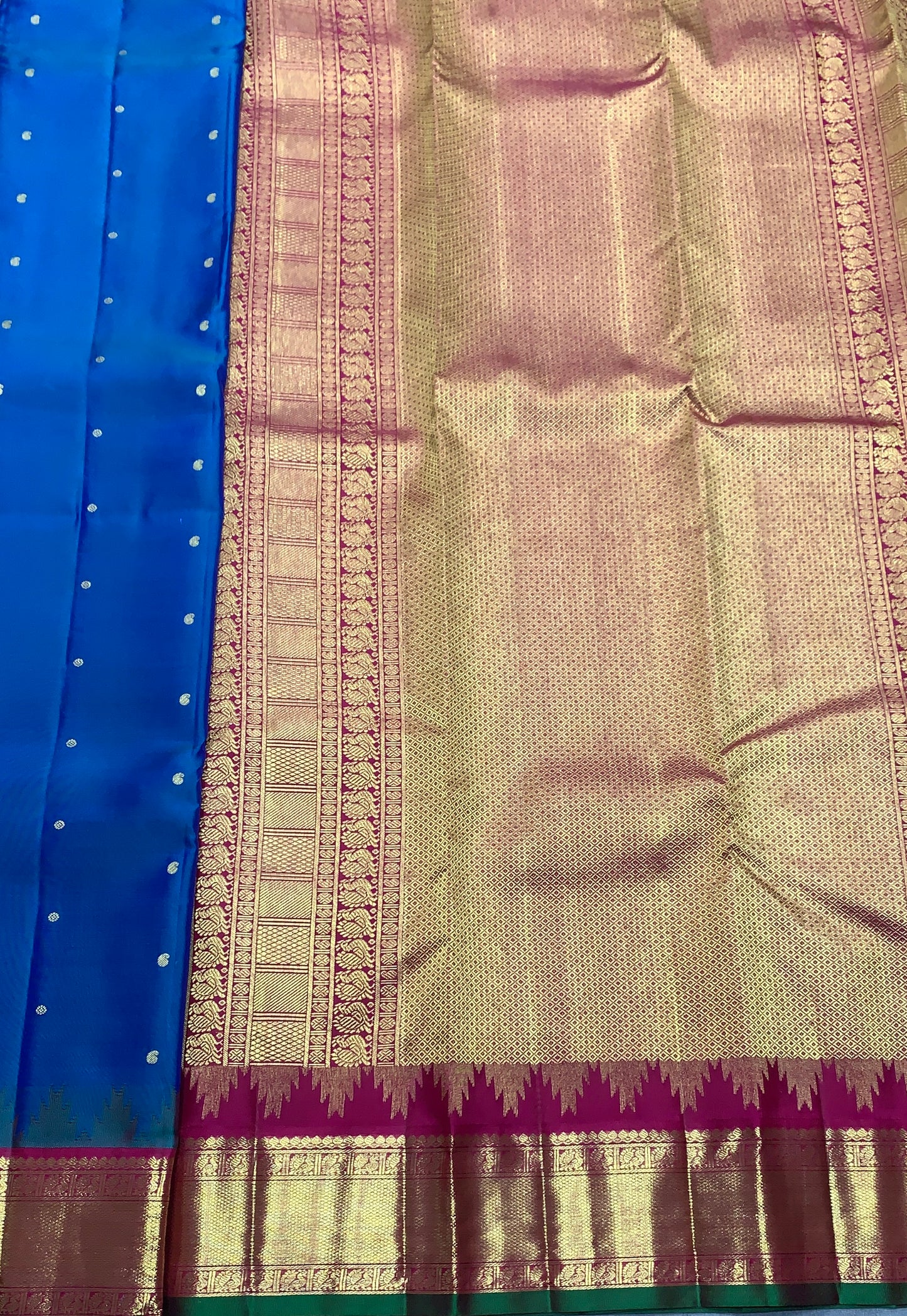 Pure Kanchipuram Silk Sky Blue Colour with Red and Golden Zari Border