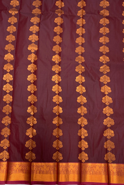 Vegan Silk Saree Brown Colour with Copper Border